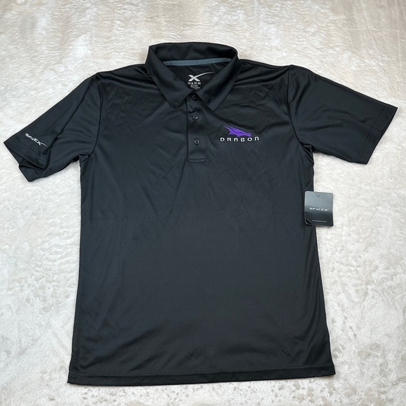 Men's Black SpaceX Dragon Mission Polo Shirt with Purple Dragon Logo
